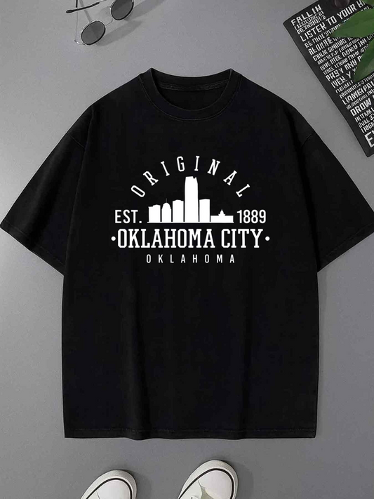 Men's Graphic T-Shirt Original Est 1889 Downtown Skyline With Letters Oklahoma City