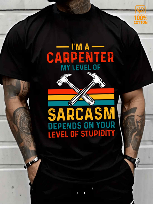 Men's Graphic T-Shirt I Am A Carpenter Colorful Striped Graphic With Crossed Silver Hammers