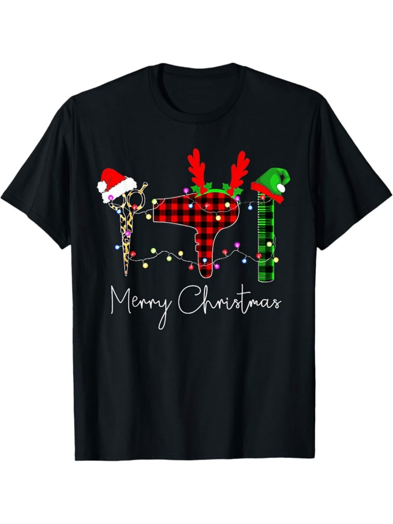 Men's Graphic T-Shirt Merry Christmas Plaid Reindeer With Holiday Lights Decorations Shirt
