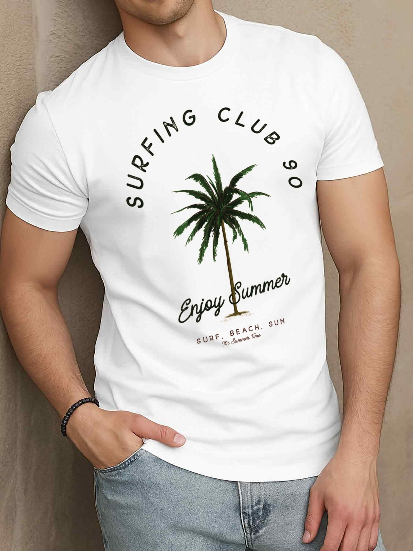 Men's Graphic T-Shirt Surfing Club Enjoy Summer With Tropical Palm Tree Under Sun
