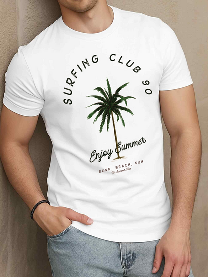 Men's Graphic T-Shirt Surfing Club Enjoy Summer With Tropical Palm Tree Under Sun