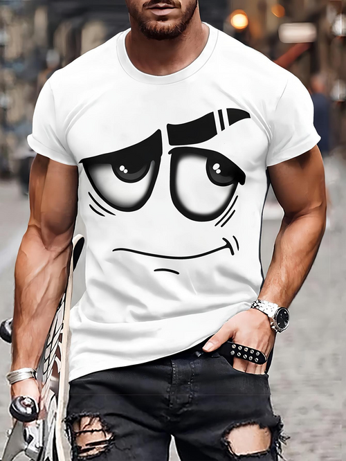 Men's Graphic T-Shirt Bold Expressive Cartoon Face With Bold Eyebrows And Stark Line Drawing