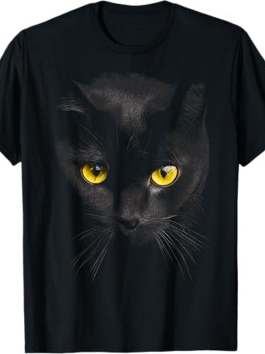 Men's Graphic T-Shirt Shimmering Yellow Eyes Gaze In Shadows With Sleek Fur Black Cat