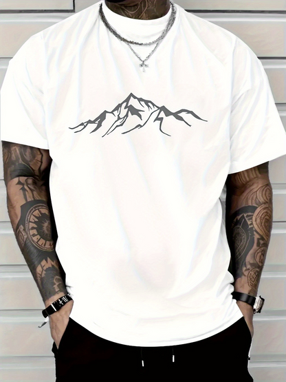 Men's Graphic T-Shirt Minimalist Linework Of Rugged Peaks With Snowy Crags Mountain