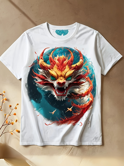 Men's Graphic T-Shirt Fiery Whirlwind Emerges In Twisting Motion With A Fierce Dragon Head