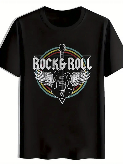 Men's Graphic T-Shirt Rock Roll Electric Guitar With Wings Surrounded By Colorful Circle