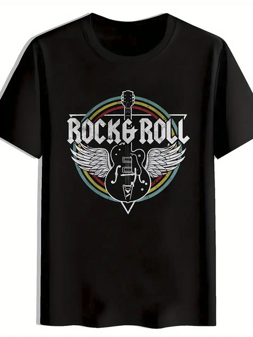 Men's Graphic T-Shirt Rock Roll Electric Guitar With Wings Surrounded By Colorful Circle
