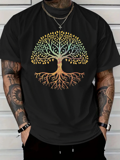 Men's Graphic T-Shirt Radiant Roots With Colorful Branches Glowing Above Sprawling Tree