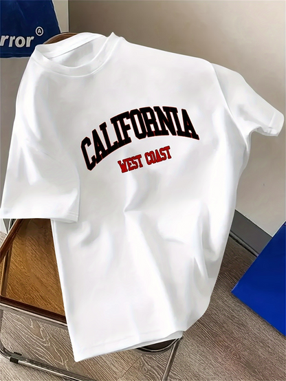 Men's Graphic T-Shirt California West Coast Retro Typography Style On White T Shirt
