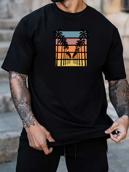 Men's Graphic T-Shirt Sunset Palms With Silhouetted Trees And Vibrant Gradient Sky