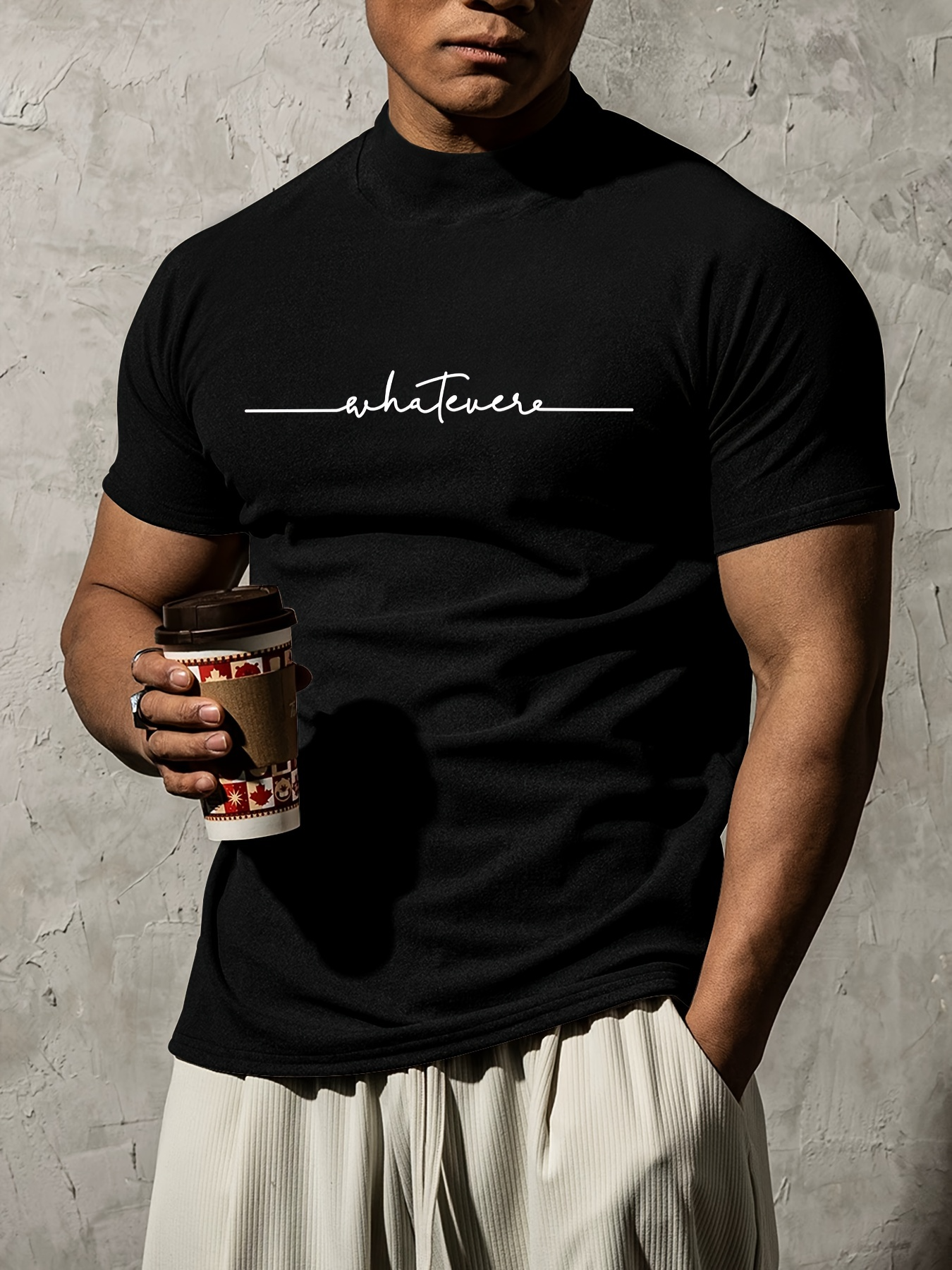 Men's Graphic T-Shirt Whatever Minimalist Handwritten Script Across Black T Shirt