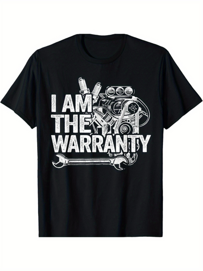 Men's Graphic T-Shirt I Am The Warranty Vintage Engine Drawing With Silver Tools And Gears