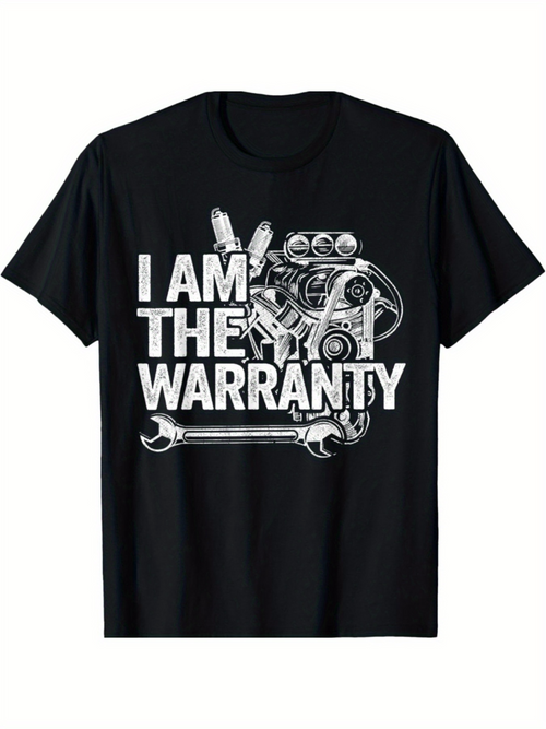 Men's Graphic T-Shirt I Am The Warranty Vintage Engine Drawing With Silver Tools And Gears
