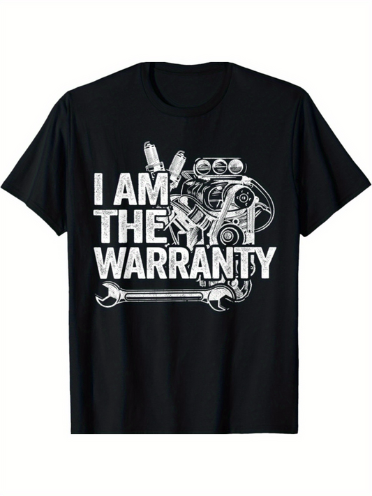 Men's Graphic T-Shirt I Am The Warranty Vintage Engine Drawing With Silver Tools And Gears