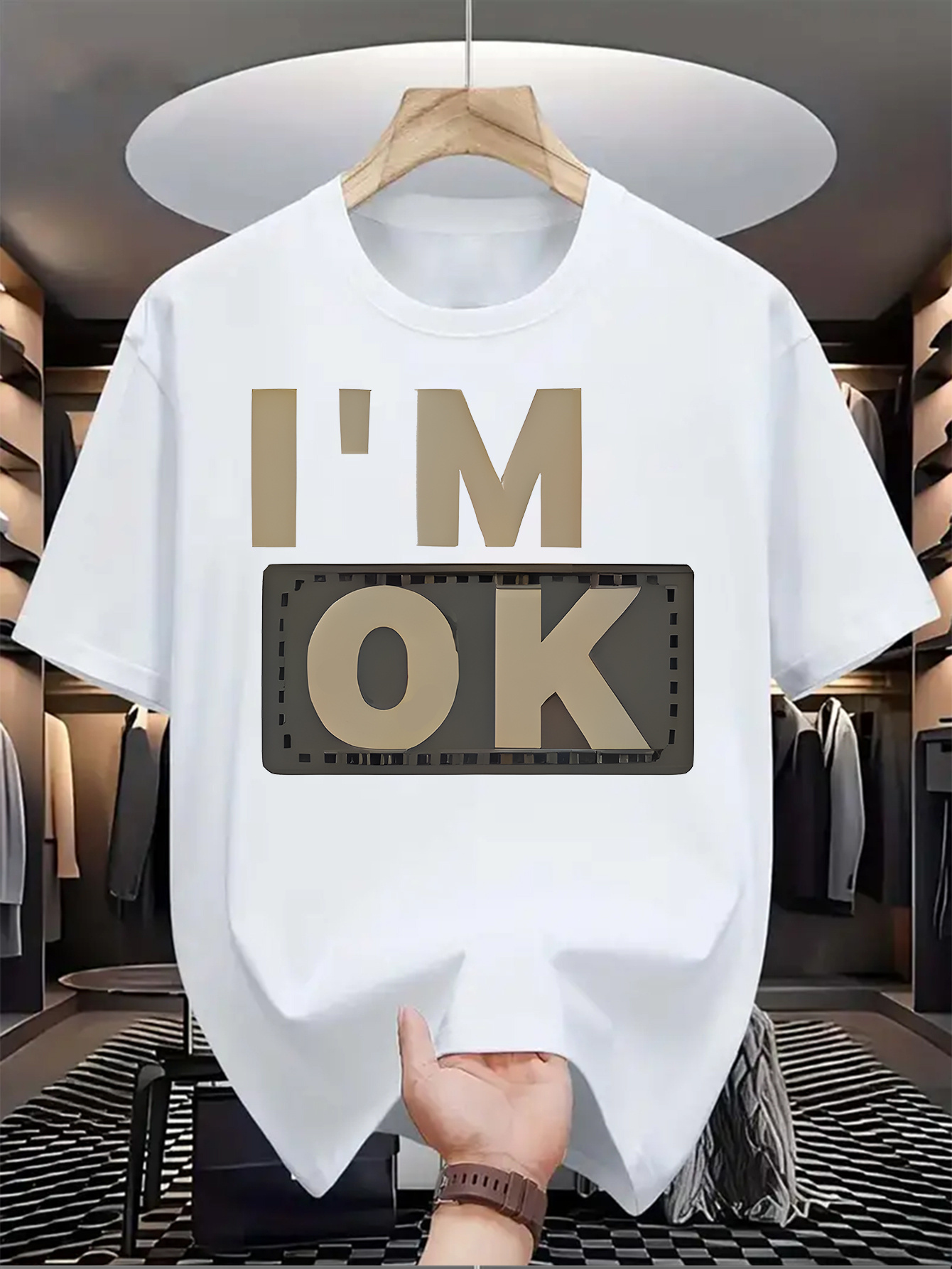 Men's Graphic T-Shirt Im Ok Bold Lettering Over Minimal Color Block Design Shirt