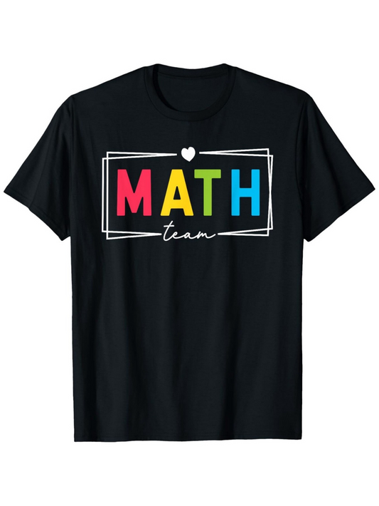 Men's Graphic T-Shirt Colorful Letters With Simple Heart And Framed Math Team Text