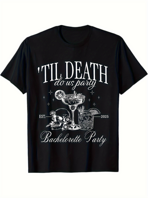 Men's Graphic T-Shirt Til Death Do Us Party With Skulls And Cocktails Among Sparkling Party Elements
