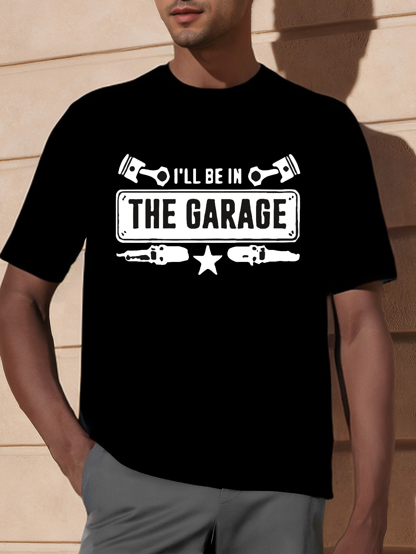 Men's Graphic T-Shirt I Will Be In The Garage Pistons With Mechanical Tools Star Design Garage