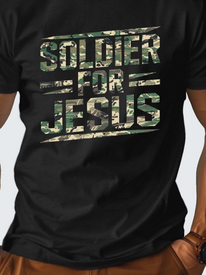 Men's Graphic T-Shirt Soldier For Jesus Camouflage Army Inspired Bold Lettering Text