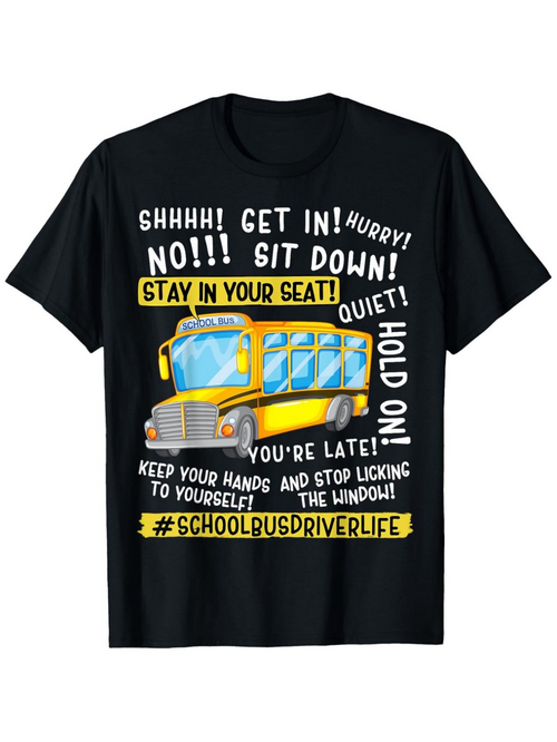 Men's Graphic T-Shirt Funny Words Surrounding Cartoon Yellow School Bus Shirt