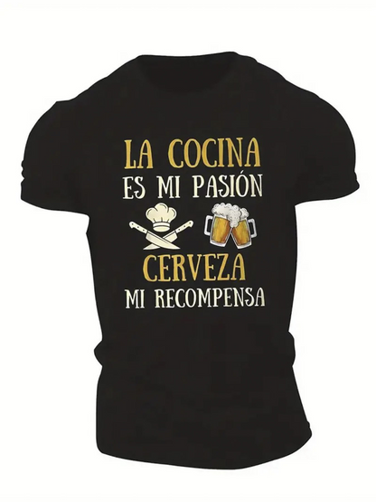 Men's Graphic T-Shirt Beer Glasses And Chef Hat With Crossed Utensils Kitchen