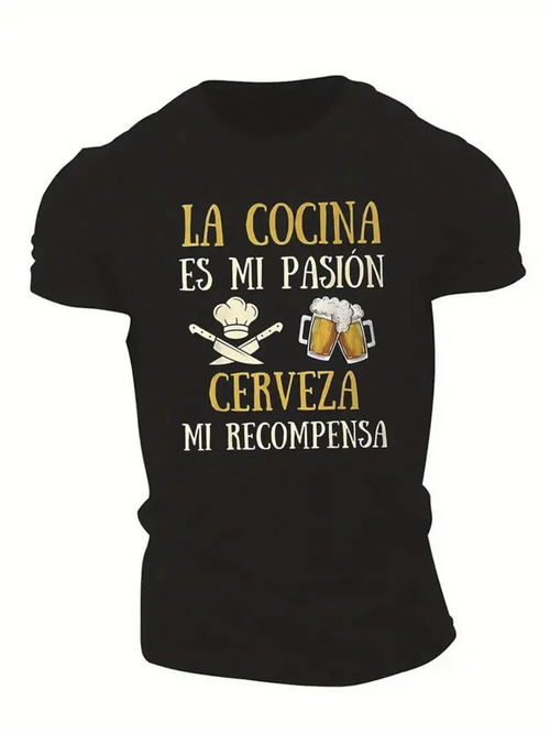 Men's Graphic T-Shirt Beer Glasses And Chef Hat With Crossed Utensils Kitchen