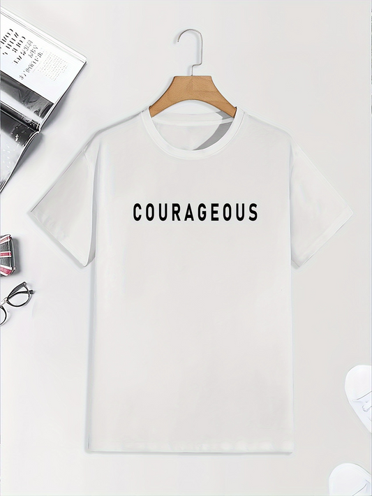 Men's Graphic T-Shirt Courageous Bold Black Lettering On Simple White Fabric T Shirt