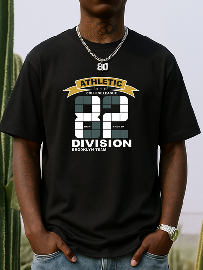 Men's Graphic T-Shirt Athletic Brooklyn Team With Check Patterned Number Division