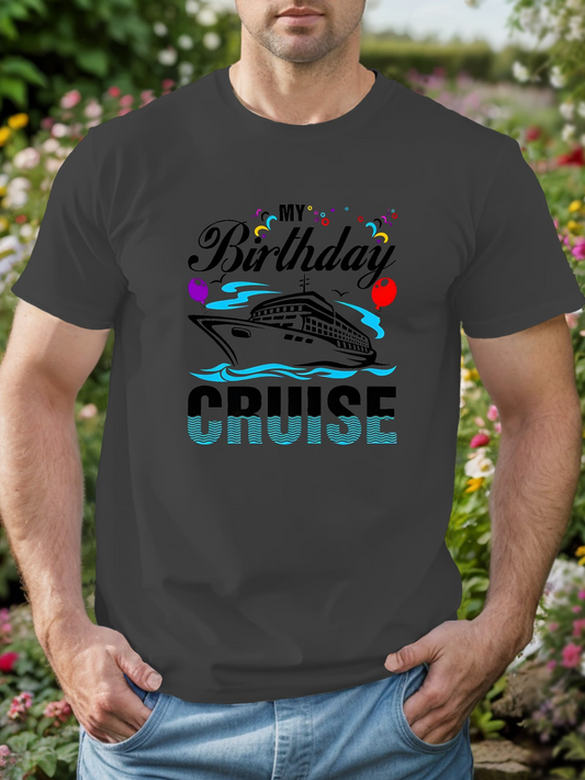 Men's Graphic T-Shirt My Birthday Cruise With Colorful Balloons Sailing Ship