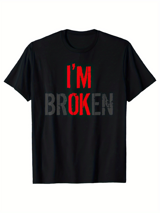 Men's Graphic T-Shirt Im Broken Red Bold Letters With Shadowed Gray Text T Shirt