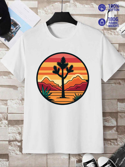 Men's Graphic T-Shirt Desert Sunset Scenery With Orange Mountains And Lone Yucca Tree