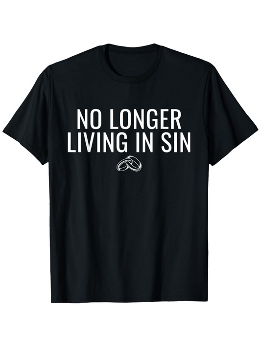 Men's Graphic T-Shirt No Longer Living In Sin Simple White Text On Black Cotton T Shirt