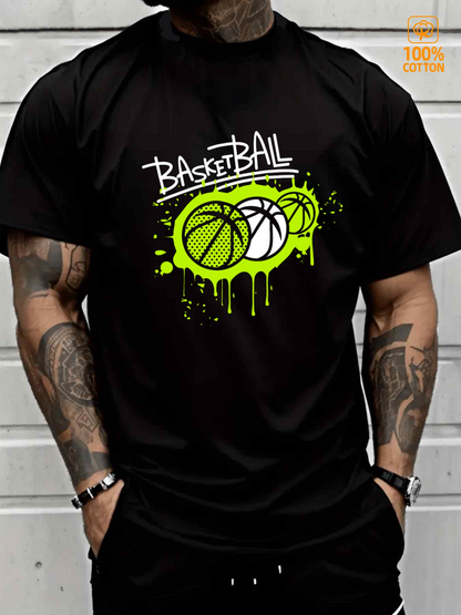 Men's Graphic T-Shirt Basketball Graffiti Style Neon Paint Splash Basketball