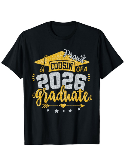 Men's Graphic T-Shirt Proud Cousin Of A 2026 Graduate With Golden Cap And Sparkling Star Accents