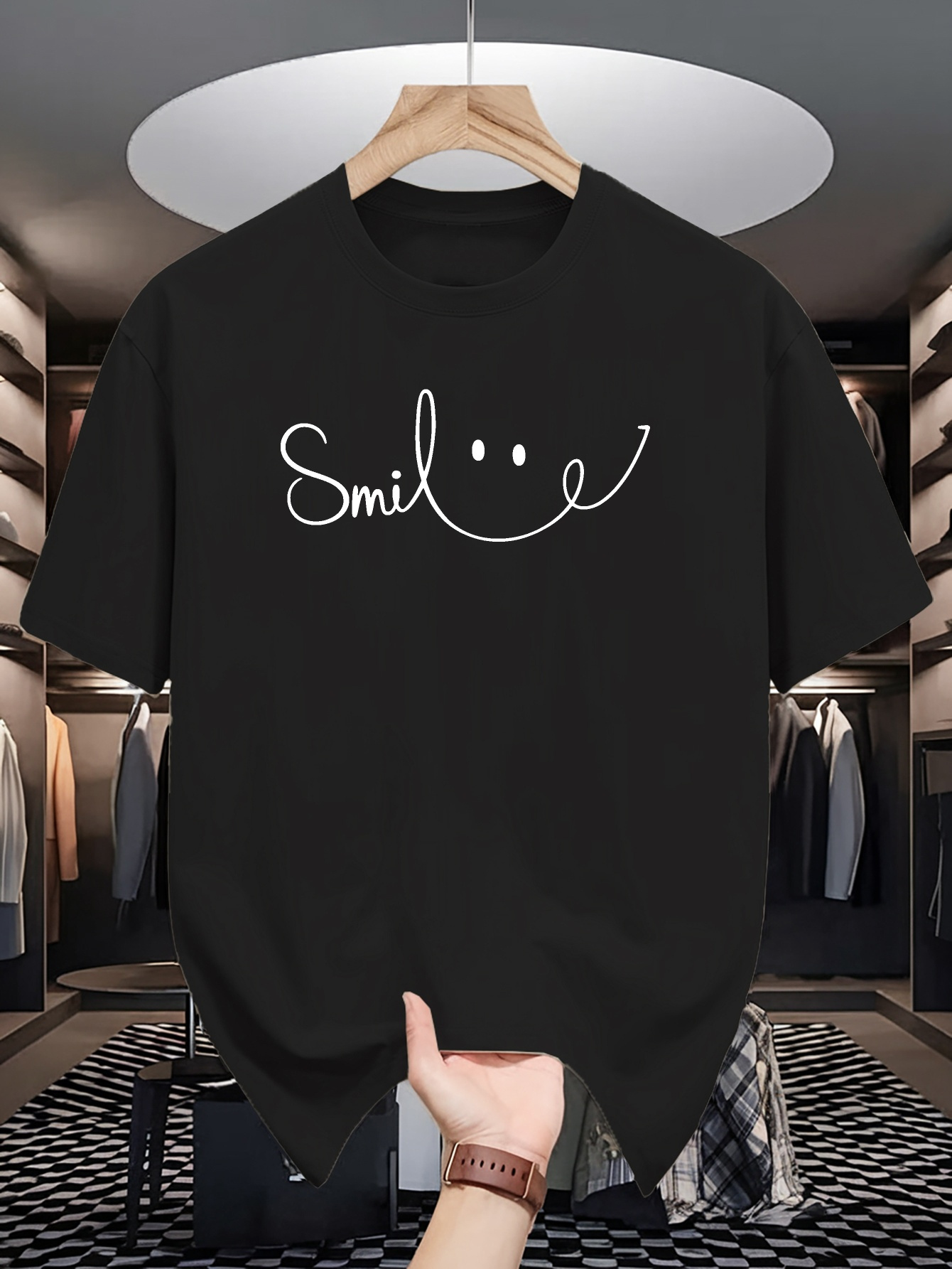 Men's Graphic T-Shirt Smile With Whimsical Handwritten Letters Forming A Smiling Face