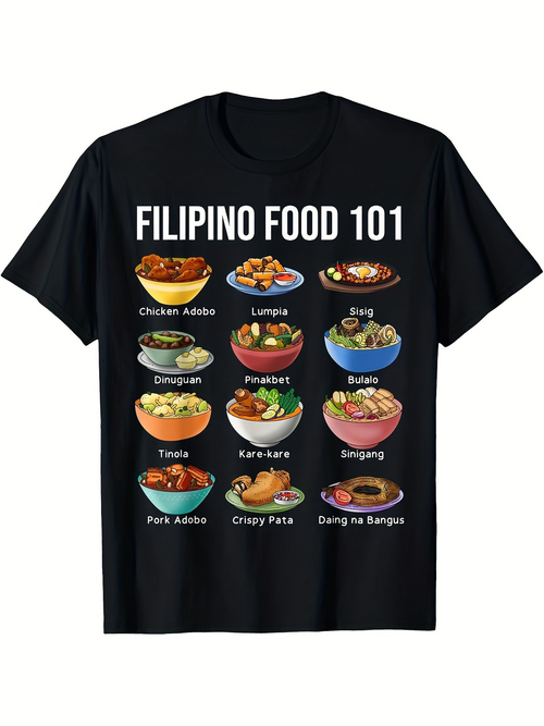 Men's Graphic T-Shirt Filipino Food 101 Colorful Traditional Dishes With Labeled Bowl Illustrations Food