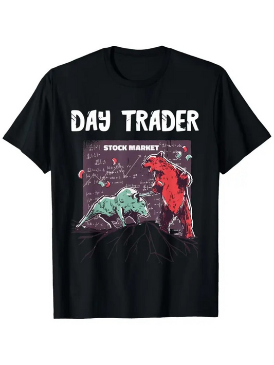 Men's Graphic T-Shirt Day Trader Neon Bulls And Bears With Rising Stock Market Chart