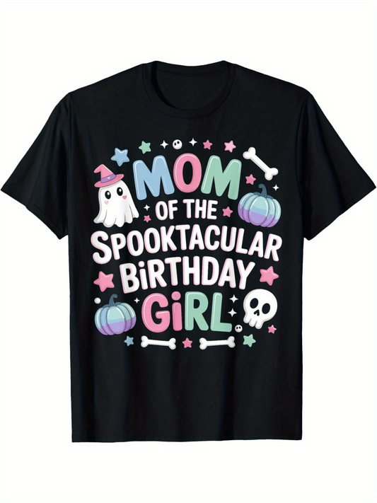 Men's Graphic T-Shirt Mom Of The Spooktacular Birthday Girl Surrounded By Ghost Pumpkins And Stars Girl