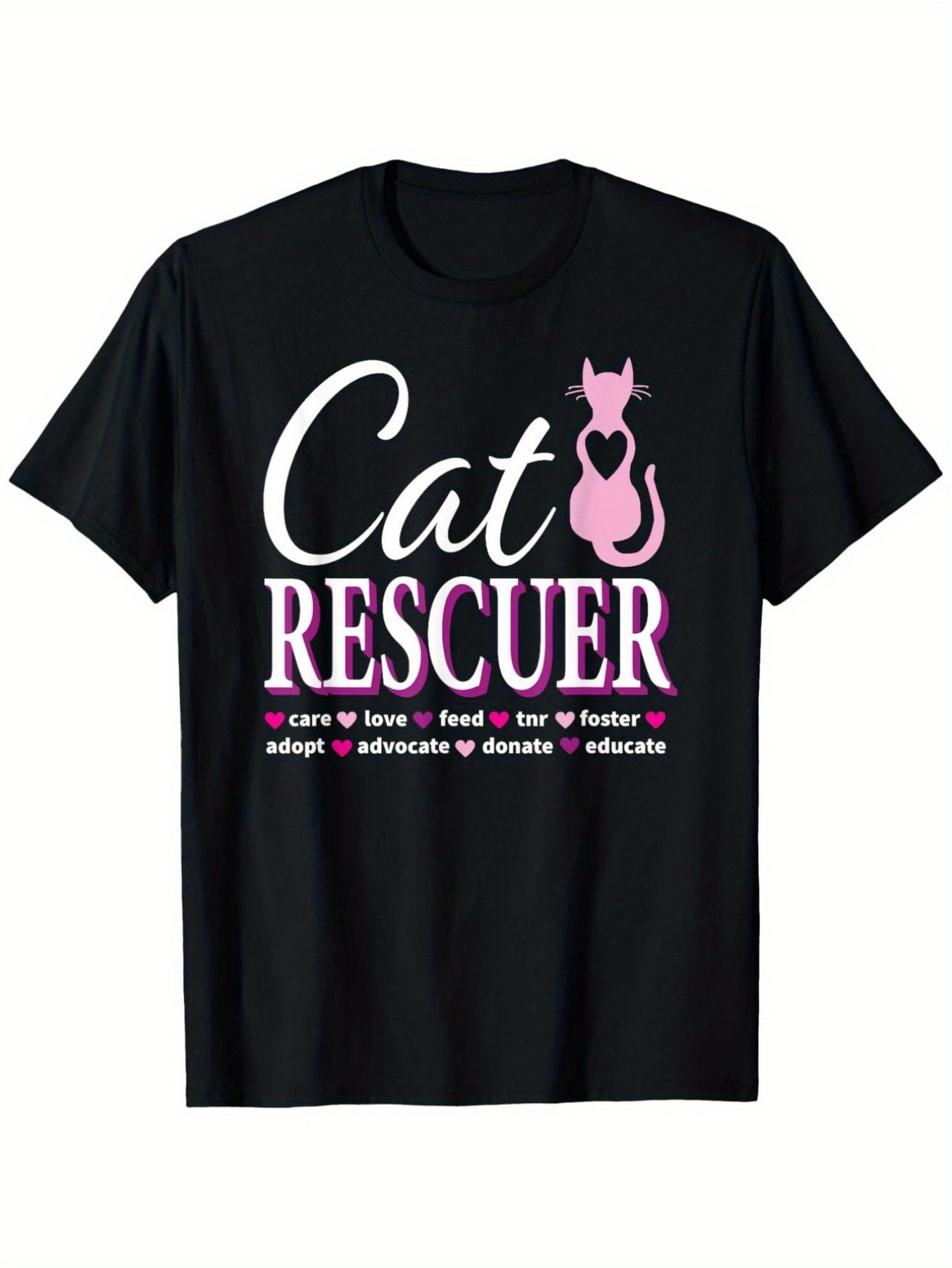 Men's Graphic T-Shirt Cat Rescuer Pink Silhouette With Heart And Inspirational Words Cat