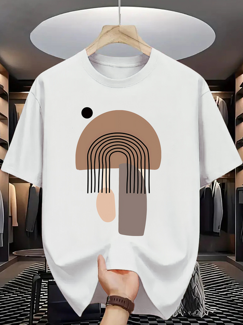 Men's Graphic T-Shirt Minimalist Boho Abstract Shapes With Brown Earthy Tone Mushroom