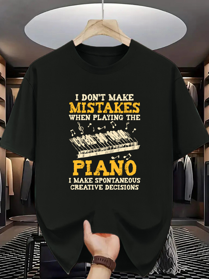 Men's Graphic T-Shirt I Dont Make Mistakes Golden Musical Notes With Classic Grand Piano