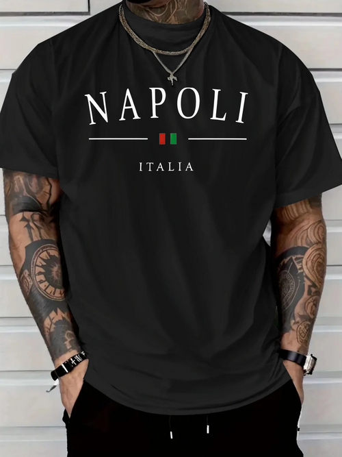 Men's Graphic T-Shirt Napoli Italia White Minimalist Letters And Italian Flag T Shirt