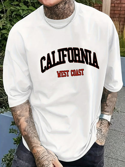 Men's Graphic T-Shirt California West Coast Vintage Bold Letters With Simple Urban White T Shirt