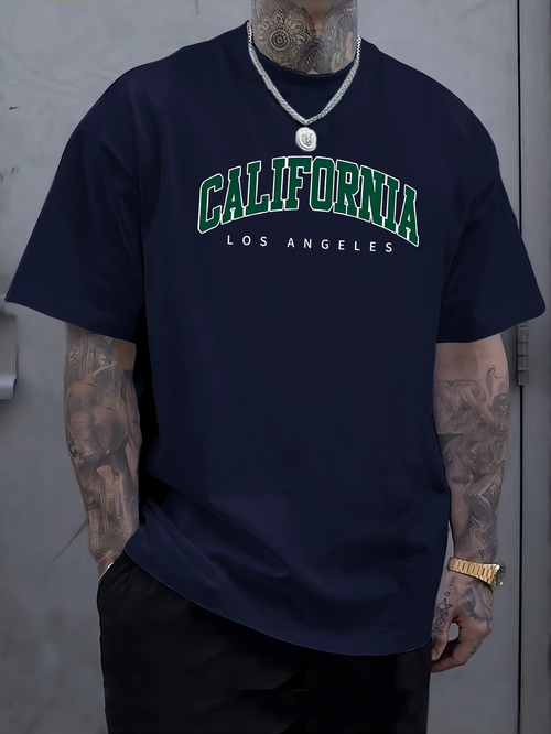 Men's Graphic T-Shirt California Los Angeles Vintage Letter Graphic Dark Crewneck Tshirt