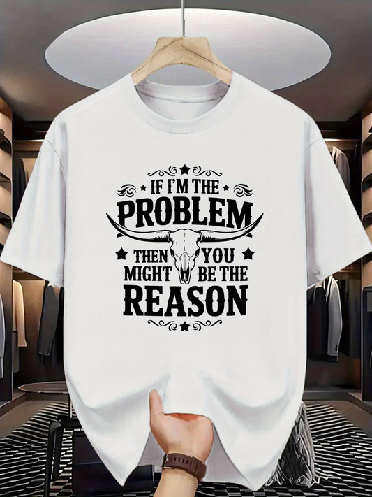 Men's Graphic T-Shirt If Im The Problem Funny Text And Skull Print With Decorative Elements White T Shirt