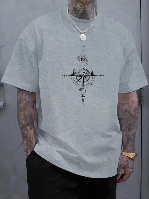 Men's Graphic T-Shirt Sacred Geometry With Astrological Symbols And Intricate Compass Star