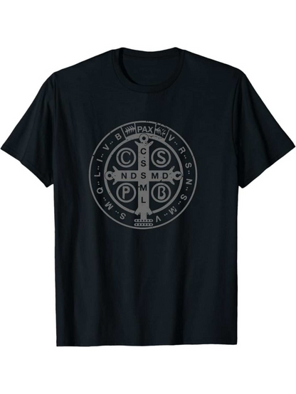 Men's Graphic T-Shirt Latin Inscription Mystical Symbols Within Ancient Sacred Circle Emblem