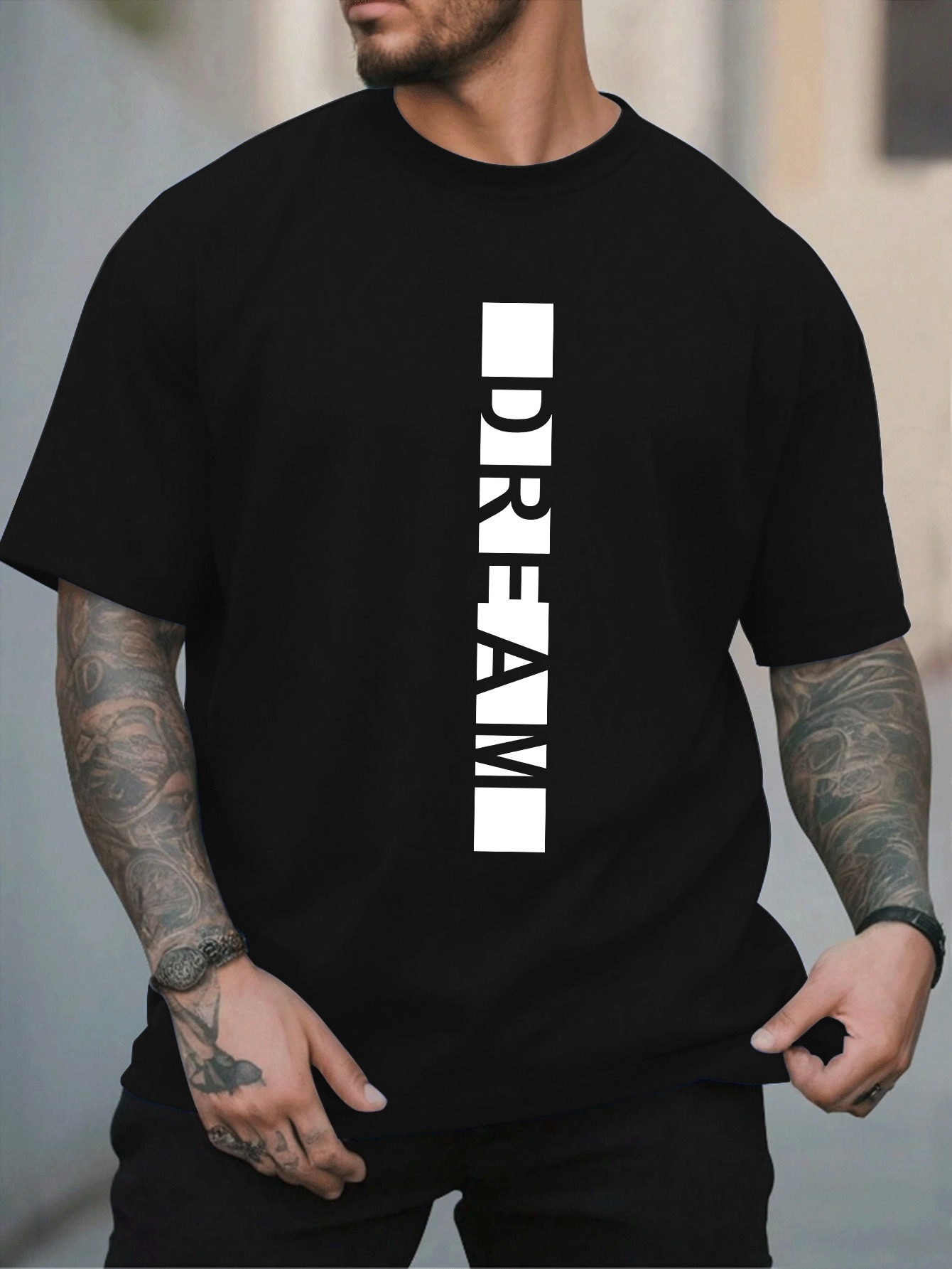 Men's Graphic T-Shirt Vertical Monochrome Lettering With Bold Contrasting Dream Text