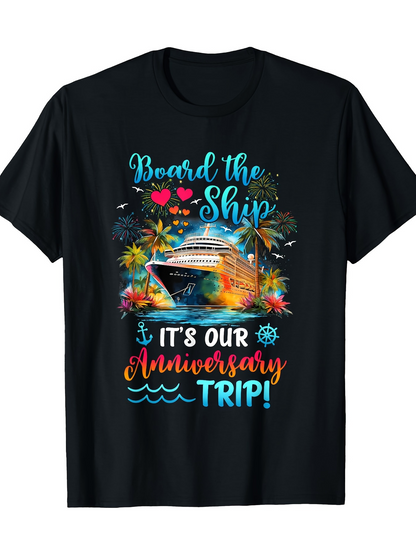 Men's Graphic T-Shirt Board The Ship Colorful Fireworks With Cruise Ship Under Night Sky