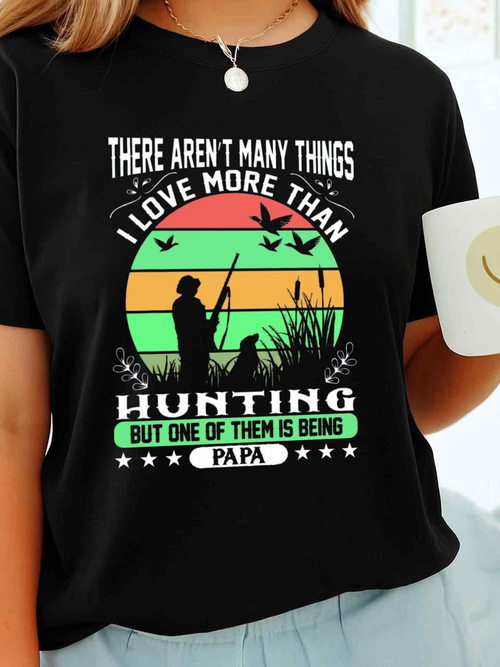 Men's Graphic T-Shirt There Arent Many Things I Love More Than Hunting Sunset With Man And Dog Silhouette